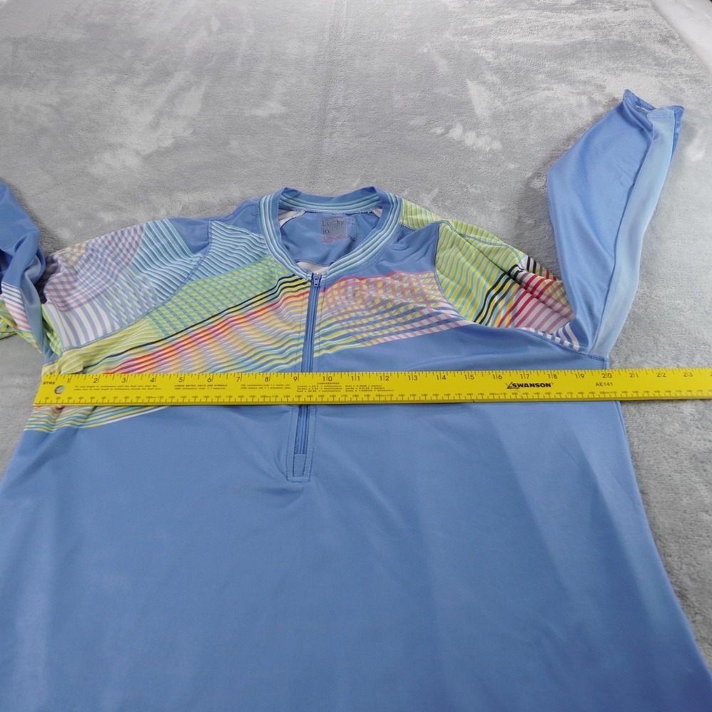 Lucky In Love Shirt Womens XL Blue Mock Neck Long Sleeve Zip Athletic Pullover - Picture 6 of 11